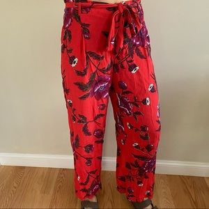 Anthropologie red floral pants